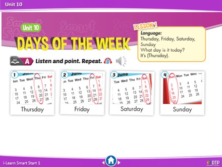 Bài giảng Tiếng Anh Lớp 2 (Smart Start) - Unit 10: Days of the week - Lesson 1