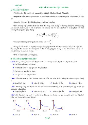 Bài tập Vật lý Lớp 11 - Chủ đề 1: Điện tích – Định luật Culông (Có đáp án)
