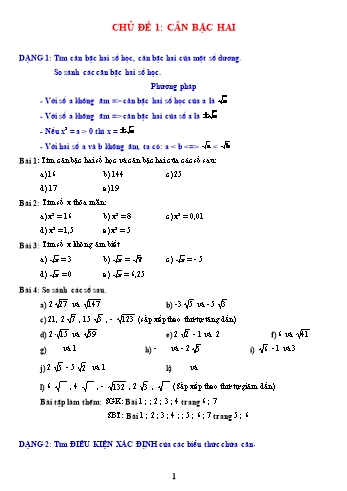 Các dạng bài tập Đại số ôn thi vào Lớp 10 - Chủ đề 1: Căn bậc hai