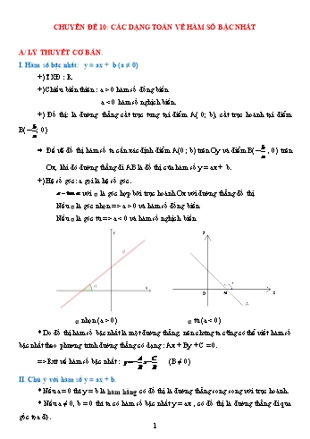 Các dạng bài tập Đại số ôn thi vào Lớp 10 - Chủ đề 10: Các dạng toán về hàm số bậc nhất