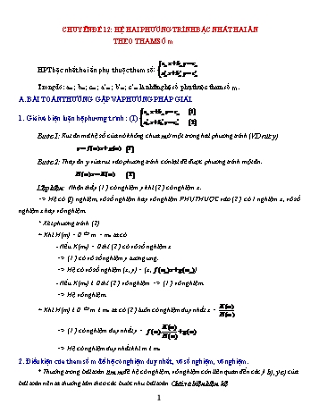 Các dạng bài tập Đại số ôn thi vào Lớp 10 - Chủ đề 12: Hệ hai phương trình bậc nhất hai ẩn theo tham số m