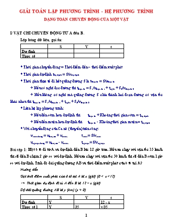 Các dạng bài tập Đại số ôn thi vào Lớp 10 - Chủ đề 13.2: Giải toán lập phương trình, hệ phương trình - Dạng toán chuyển động của một vật