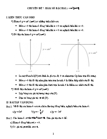 Các dạng bài tập Đại số ôn thi vào Lớp 10 - Chủ đề 14: Hàm số bậc hai y = ax² (a ≠ 0)