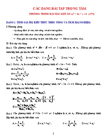 Các dạng bài tập Đại số ôn thi vào Lớp 10 - Chủ đề 16: Các dạng bài tập trọng tâm phương trình bậc hai một ẩn
