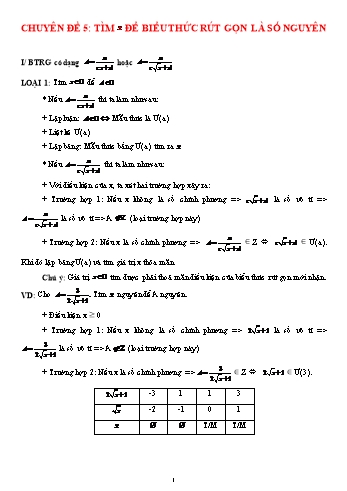 Các dạng bài tập Đại số ôn thi vào Lớp 10 - Chủ đề 5: Tìm x để biểu thức rút gọn là số nguyên