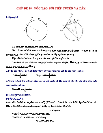 Chuyên đề bài tập Hình học 9 - Chủ đề 10: Góc tạo bởi tiếp tuyến và dây