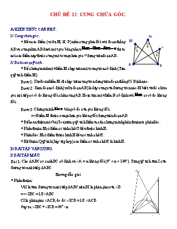 Chuyên đề bài tập Hình học 9 - Chủ đề 12: Cung chứa góc