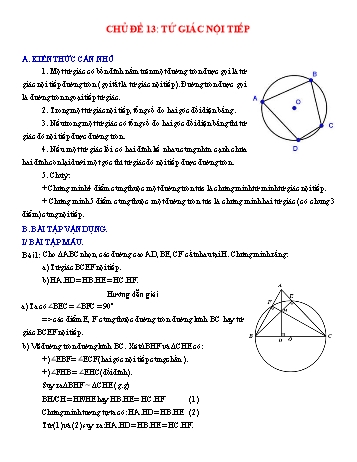 Chuyên đề bài tập Hình học 9 - Chủ đề 13: Tứ giác nội tiếp