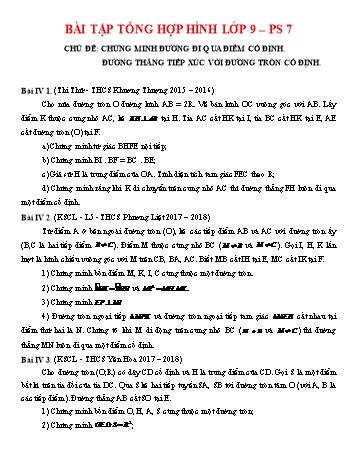 Chuyên đề bài tập Hình học 9 - Chủ đề 15.7: Chứng minh đường đi qua điểm cố định. Đường thẳng tiếp xúc với đường tròn cố định