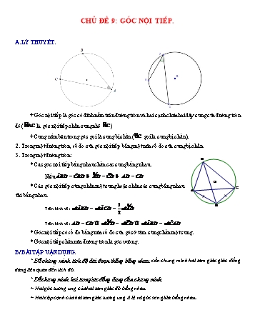 Chuyên đề bài tập Hình học 9 - Chủ đề 9: Góc nội tiếp
