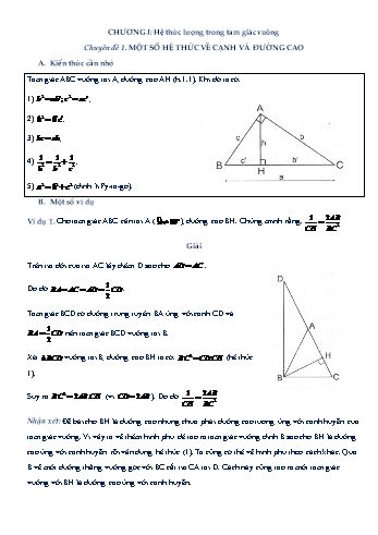 Chuyên đề luyện thi học sinh giỏi và ôn thi vào 10 - Phần Hình học - Chuyên đề 1: Một số hệ thức về cạnh và đường cao