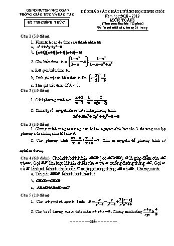 Đề khảo sát chất lượng học sinh giỏi môn Toán Lớp 8 - Năm học 2018-2019 - Phòng GD&ĐT Nho Quan (Có đáp án và thang điểm)