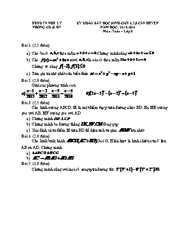 Đề khảo sát học sinh giỏi cấp huyện môn Toán Lớp 8 - Năm học 2015-2016 - Phòng GD&ĐT Phủ Lý (Có đáp án)
