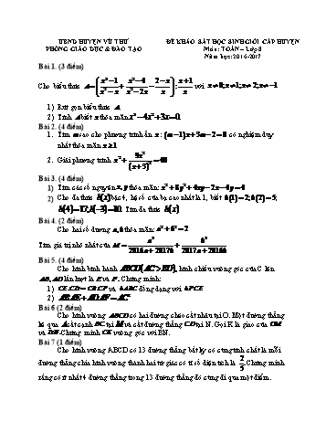 Đề khảo sát học sinh giỏi cấp huyện môn Toán Lớp 8 - Năm học 2016-2017 - Phòng GD&ĐT Vũ Thư (Có đáp án)