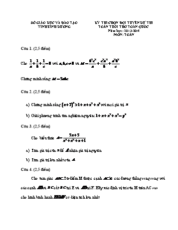 Đề thi chọn đội tuyển dự thi Toán tuổi thơ toàn quốc - Năm học 2013-2014 - Sở GD&ĐT Bình Dương