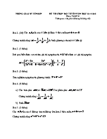 Đề thi chọn đội tuyển môn Toán Lớp 8 - Năm học 2014-2015 - Phòng GD&ĐT Bỉm Sơn (Có đáp án)