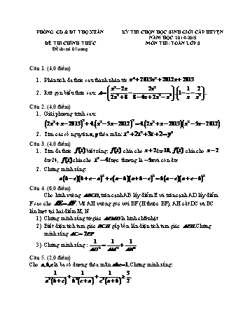 Đề thi chọn học sinh giỏi cấp huyện môn Toán Lớp 8 - Năm học 2014-2015 - Phòng GD&ĐT Thọ Xuân (Có đáp án)