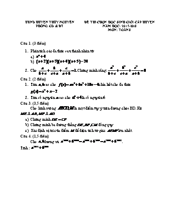 Đề thi chọn học sinh giỏi cấp huyện môn Toán Lớp 8 - Năm học 2017-2018 - Phòng GD&ĐT Thủy Nguyên (Có đáp án)