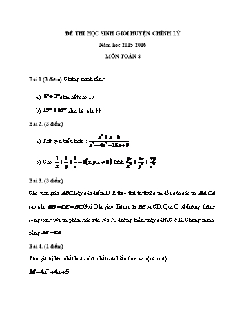 Đề thi chọn học sinh giỏi cấp huyện môn Toán Lớp 8 - Năm học 2015-2016 - Phòng GD&ĐT Chính Lý (Có đáp án)