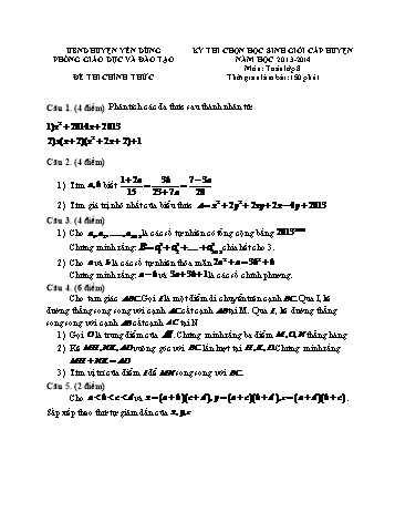 Đề thi chọn học sinh giỏi cấp huyện môn Toán Lớp 8 - Năm học 2013-2014 - Phòng GD&ĐT Yên Dũng (Có đáp án)