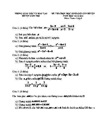 Đề thi chọn học sinh giỏi cấp huyện môn Toán Lớp 8 - Năm học 2015-2016 - Phòng GD&ĐT huyện Cẩm Phổ (Có đáp án)