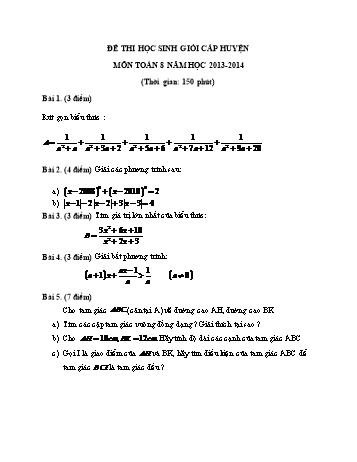 Đề thi chọn học sinh giỏi cấp huyện môn Toán Lớp 8 - Năm học 2013-2014 (Có đáp án)