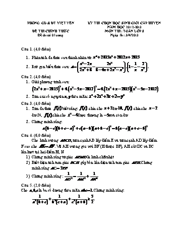 Đề thi chọn học sinh giỏi cấp huyện môn Toán Lớp 8 - Năm học 2012-2013 - Phòng GD&ĐT Việt Yên (Có đáp án)