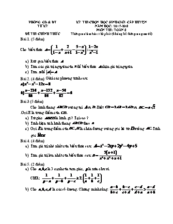 Đề thi chọn học sinh giỏi cấp huyện môn Toán Lớp 8 - Năm học 2017-2018 - Phòng GD&ĐT Tứ Kỳ (Có đáp án)