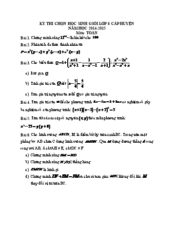 Đề thi chọn học sinh giỏi cấp huyện môn Toán Lớp 8 - Năm học 2014-2015 (Có đáp án)