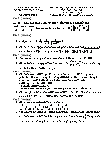Đề thi chọn học sinh giỏi cấp tỉnh môn Toán Lớp 8 - Năm học 2018-2019 - Sở GD&ĐT Bắc Ninh (Có đáp án)