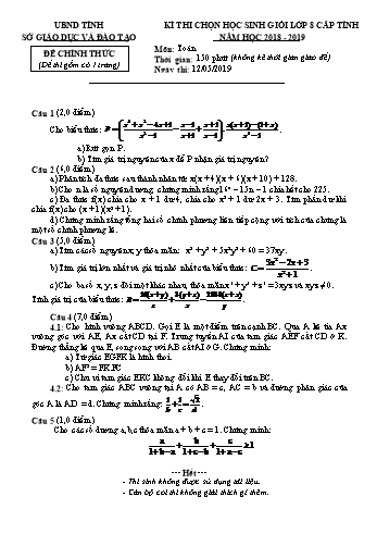 Đề thi chọn học sinh giỏi cấp tỉnh môn Toán Lớp 8 - Năm học 2018-2019 (Có đáp án)