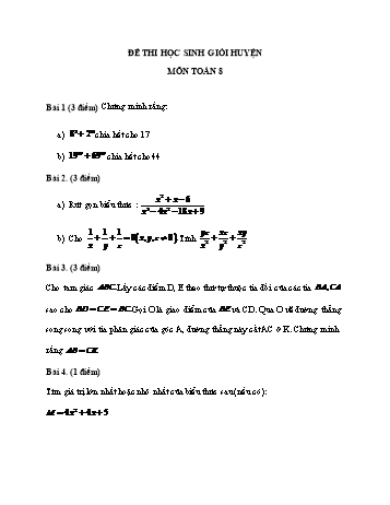 Đề thi chọn học sinh giỏi huyện môn Toán Lớp 8 (Có đáp án)