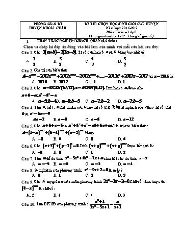 Đề thi chọn học sinh giỏi huyện môn Toán Lớp 8 - Năm học 2016-2017 - Phòng GD&ĐT Khoái Châu (Có đáp án)
