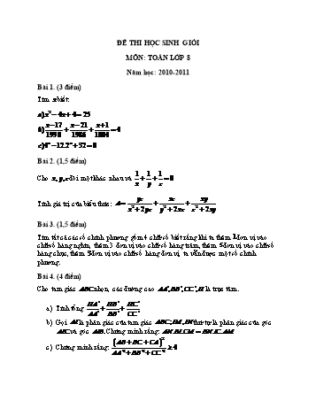 Đề thi chọn học sinh giỏi môn Toán Lớp 8 - Năm học 2010-2011 - Trường THCS Nguyễn Khuyến (Có đáp án)