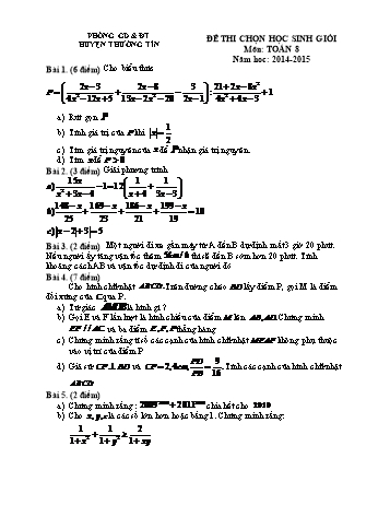 Đề thi chọn học sinh giỏi môn Toán Lớp 8 - Năm học 2014-2015 - Phòng GD&ĐT Thường Tín (Có đáp án)