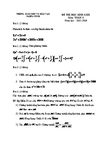 Đề thi chọn học sinh giỏi môn Toán Lớp 8 - Năm học 2015-2016 - Phòng GD&ĐT Nghĩa Bình (Có đáp án)