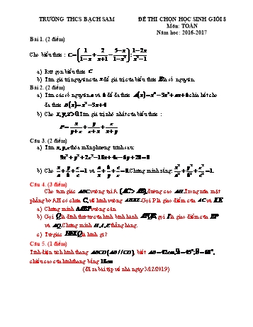 Đề thi chọn học sinh giỏi môn Toán Lớp 8 - Năm học 2016-2017 - Trường THCS Bạch Sam (Có đáp án)