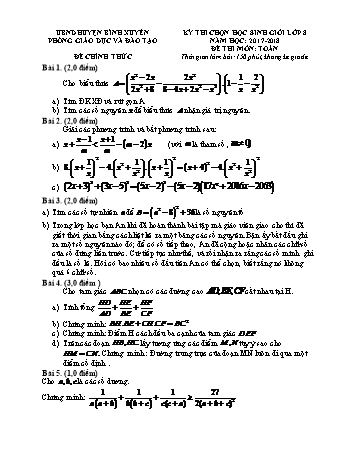 Đề thi chọn học sinh giỏi môn Toán Lớp 8 - Năm học 2017-2018 - Phòng GD&ĐT Bình Xuyên (Có đáp án)