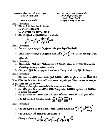 Đề thi chọn học sinh giỏi môn Toán Lớp 8 - Năm học 2018-2019 - Phòng GD&ĐT Phú Chữ (Có đáp án)