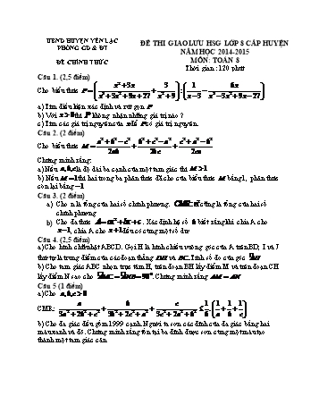 Đề thi giao lưu học sinh giỏi cấp huyện môn Toán Lớp 8 - Năm học 2014-2015 - Phòng GD&ĐT Yên Lạc (Có đáp án)