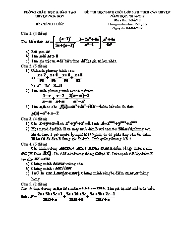 Đề thi học sinh giỏi cấp huyện môn Toán Lớp 8 (Có đáp án) - Năm học 2016-2017 - Phòng GD&ĐT Nga Sơn (Có đáp án)