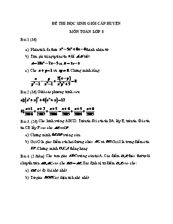 Đề thi học sinh giỏi cấp huyện môn Toán Lớp 8 (Có đáp án)