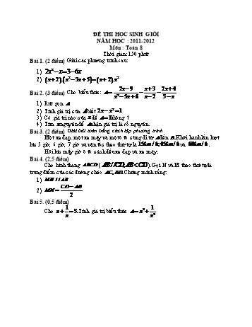 Đề thi học sinh giỏi cấp huyện môn Toán Lớp 8 - Năm học 2011-2012 (Có đáp án)