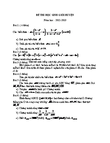 Đề thi học sinh giỏi huyện môn Toán Lớp 8 - Năm học 2012-2013 (Có đáp án)