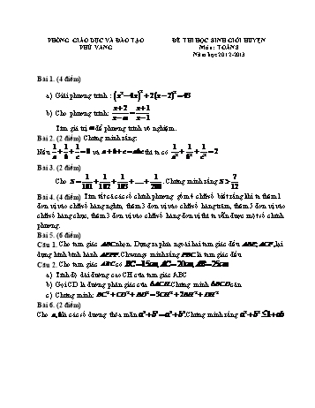 Đề thi học sinh giỏi huyện môn Toán Lớp 8 - Năm học 2012-2013 - Phòng GD&ĐT Phú Vang (Có đáp án)