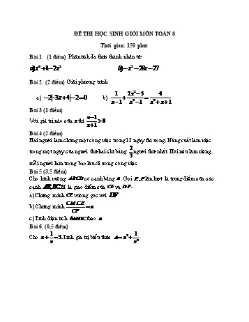Đề thi học sinh giỏi môn Toán Khối 8 (Có đáp án)