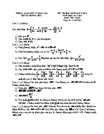 Đề thi học sinh giỏi môn Toán Lớp 8 - Năm học 2016-2017 - Phòng GD&ĐT Hoằng Hóa (Có đáp án)