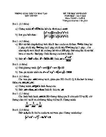 Đề thi học sinh giỏi môn Toán Lớp 8 - Năm học 2017-2018 - Phòng GD&ĐT Duy Xuyên (Có đáp án)