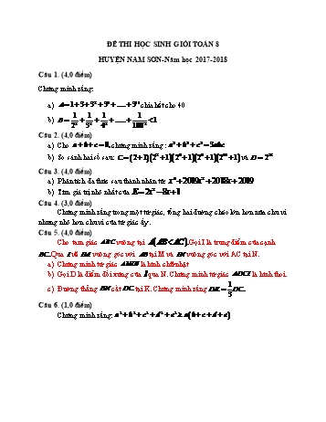 Đề thi học sinh giỏi môn Toán Lớp 8 - Năm học 2017-2018 - Phòng GD&ĐT Nam Sơn (Có đáp án)