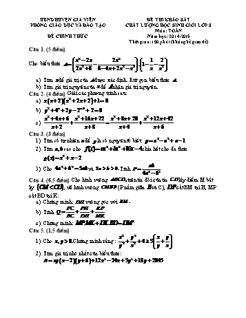 Đề thi khảo sát chất lượng học sinh giỏi môn Toán Lớp 8 - Năm học 2014-2015 - Phòng GD&ĐT Gia Viên (Có đáp án)